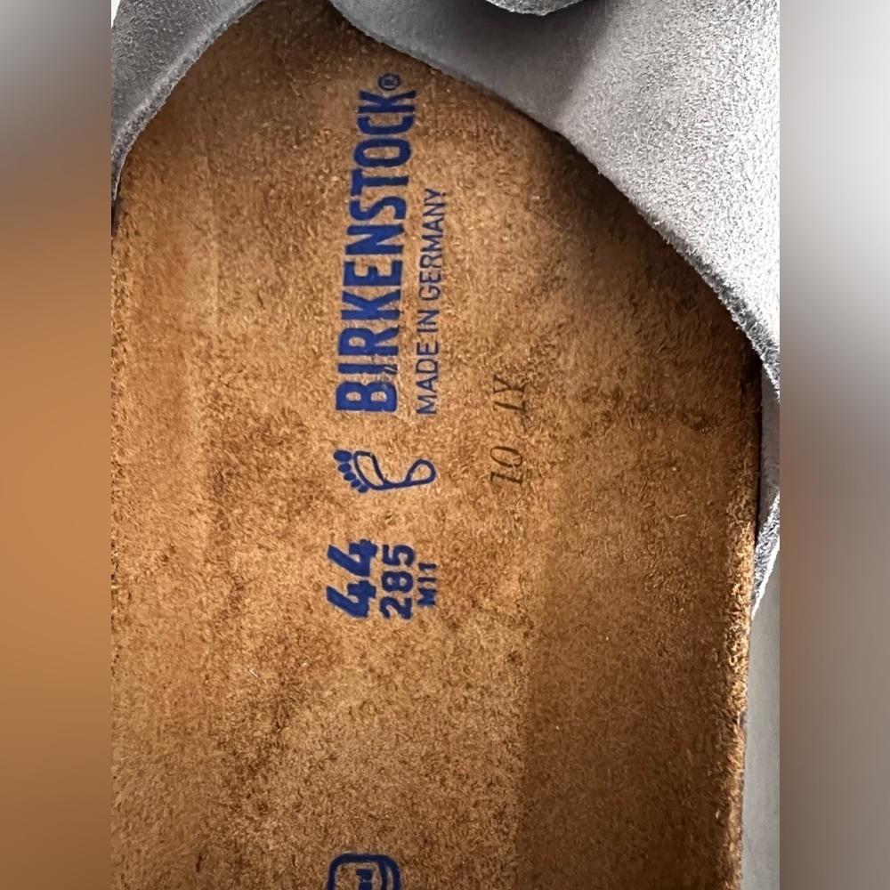 NWT Birkenstock Lugano Soft Footbed Suede Leather Taupe Sandals Men’s Sz 44/11 - Picture 10 of 10